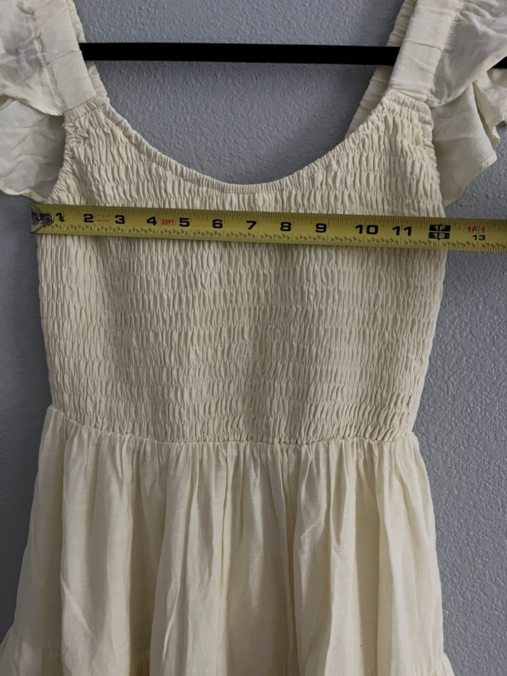 Pastel Spring Yellow Tiered Ruffle Smocked Flutter Sleeve Mini Dress M Medium - Picture 7 of 8